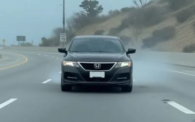 Honda Accord surprins pe autostradă rulând pe jantă după ce anvelopa s-a dezintegrat