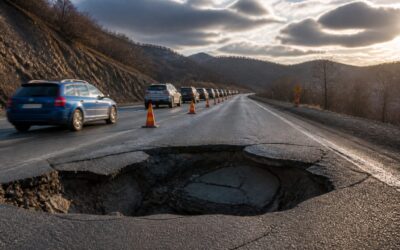 Șoferii pierd și câte două ore pe DN 56A din Mehedinți, din cauza unui crater