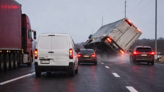 Un camion de 36 de tone s-a răsturnat pe autostradă după ce a blocat traficul