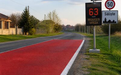 10 zone cu covor rutier roșu și panouri care afișează viteza apar la intrarea în localități din vestul țării