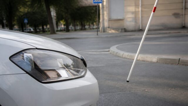 Când trebuie oprită mașina chiar și fără zebră marcată, dacă o persoană nevăzătoare ridică bastonul alb