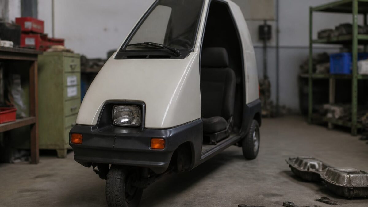Un Fiat Panda din 1993 este prezentat drept cea mai îngustă mașină din lume, cu o lățime de 50,2 centimetri 1 Un Fiat Panda din 1993 este prezentat drept cea mai îngustă mașină din lume, cu o lățime de 50,2 centimetri