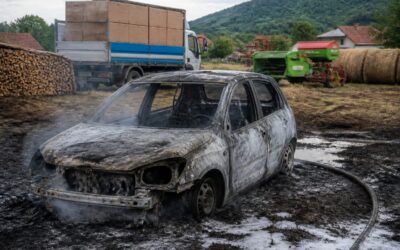 Incendiul unei mașini s-a extins la vegetația uscată din Reea